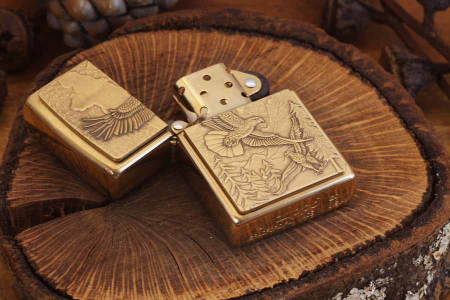 Engraved Soaring Eagles Official Zippo© Lighter, Personalized Brass Eagles Lighter Gift for Him, Groomsmen Custom Gold Color Lighter