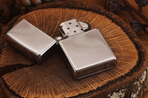 Silver Pinstripe Official Zippo© Lighter,  Vintage Style Silver Zippo©, Regular Engine Turned Zippo©, STRIPES Zippo©