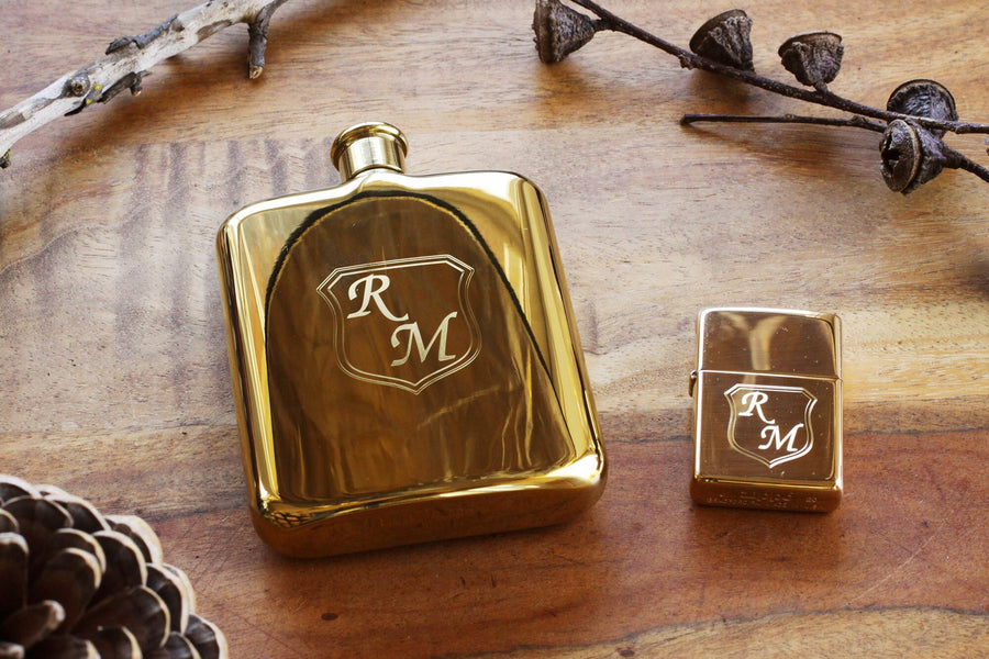 Yellow Gold Personalized Flask, Engraved Yellow Gold Flask, Personalized Groomsman or Bridesmaid Flask, Best Man Engraved Flask