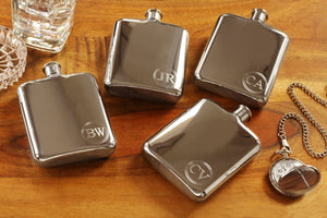 Silver Flask with Gift Box and Funnel, Groomsman Classic Personalized Flask, Groomsmen Custom Monogram Flask, Gifts for the Groom