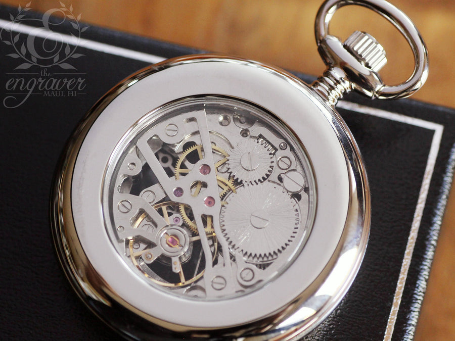Mount Royal Open Face Skeleton Pocket Watch, Personalized Pocket Watch