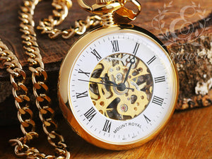 Mount Royal Open Face Skeleton Gold Pocket Watch, Personalized Pocket Watch