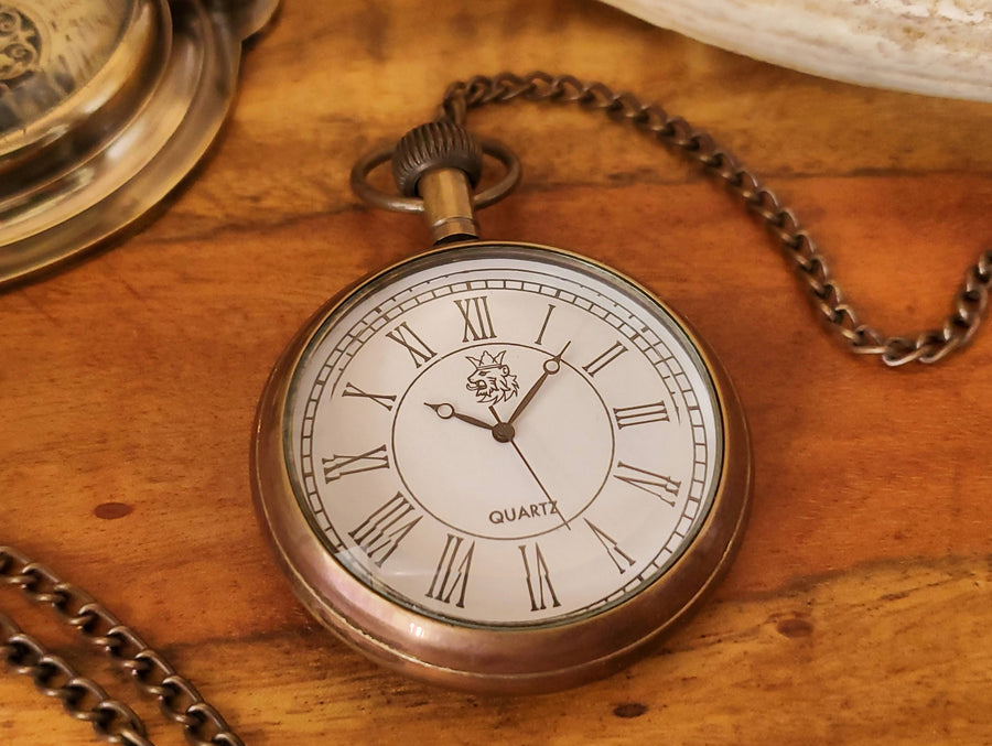 Antique Copper Quartz Battery Pocket Watch with Chain