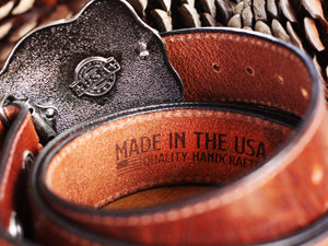 Made in USA Silver Belt Buckle, USA Amish Made Leather Belt