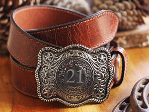 Made in USA Silver Belt Buckle, USA Amish Made Leather Belt