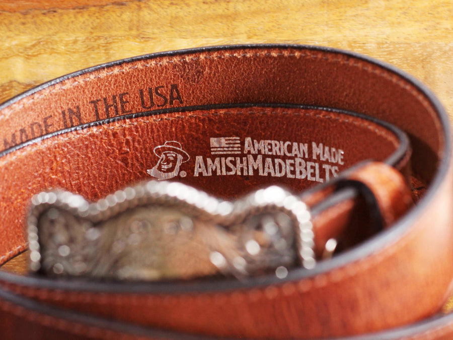 Made in USA Silver Belt Buckle, USA Amish Made Leather Belt