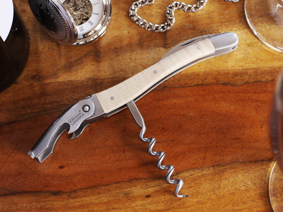 Chateau Laguiole Corkscrew, Maple Wood Handle Wine Opener, Personalized Groomsman Gift,  Engraved Bottle Openers,  Corkscrew Opener