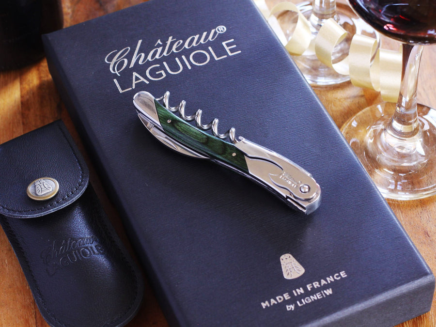 Chateau Laguiole Grand Cru Opener, Green Stamina Wood Handle Wine Opener, Personalized Groomsman Gift, Corkscrew Opener