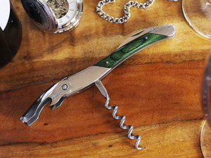 Chateau Laguiole Grand Cru Opener, Green Stamina Wood Handle Wine Opener, Personalized Groomsman Gift, Corkscrew Opener