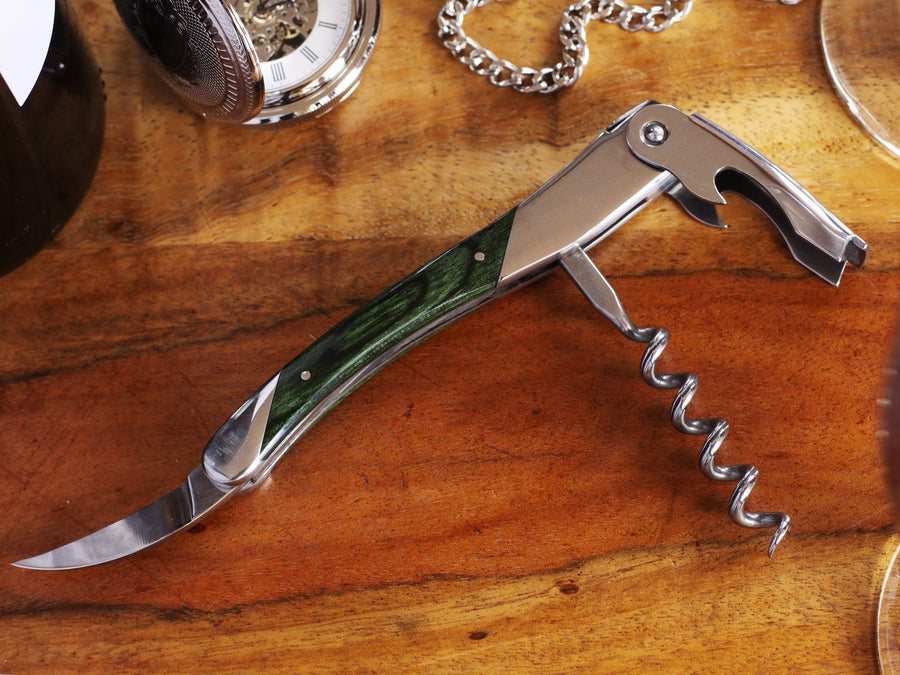 Chateau Laguiole Grand Cru Opener, Green Stamina Wood Handle Wine Opener, Personalized Groomsman Gift, Corkscrew Opener