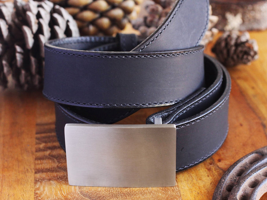 Leather Belt with Engraved Steel Belt Buckle, Personalized Silver Belt Buckle USA Amish Made Full Grain Leather Belt Birthday Gift for Him