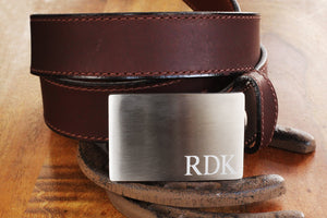 Leather Belt with Engraved Steel Belt Buckle, Personalized Silver Belt Buckle USA Amish Made Full Grain Leather Belt Birthday Gift for Him