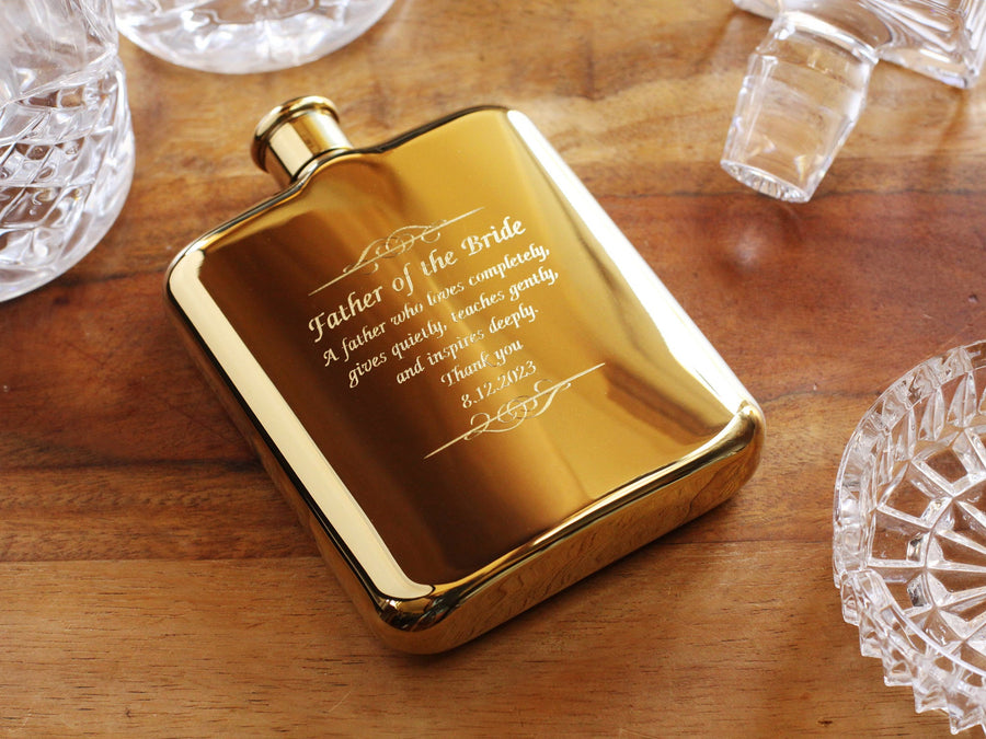 Gold Personalized Flask With Funnel and Gift Box, Funnel Included, Engraved Gold Flask, Personalized Bridesmaid Flask