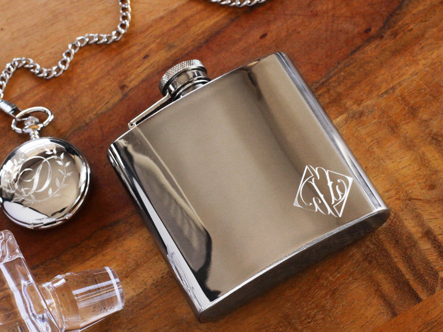 Engraved Silver Flask Graduation Gift, Personalized Flask for Groomsmen, Custom Monogram Flask Gifts for Groom, Minimalist Flask