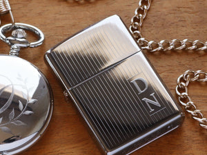 Silver Pinstripe Official Zippo© Lighter,  Vintage Style Silver Zippo©, Regular Engine Turned Zippo©, STRIPES Zippo©