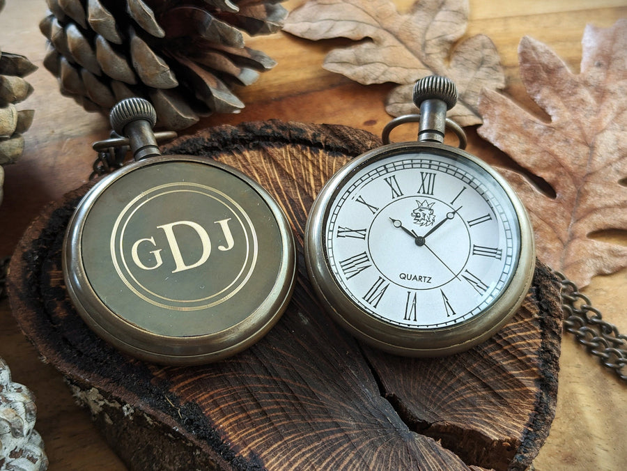 Antique Copper Quartz Battery Pocket Watch with Chain