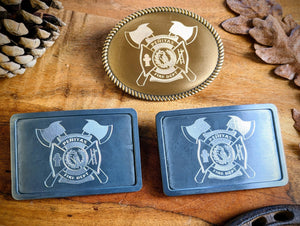 Personalized Golden Belt Buckle for Men, Groomsman Gift, Fire Department Custom Belt Buckle, Birthday Gift for Him with Ranch Logo