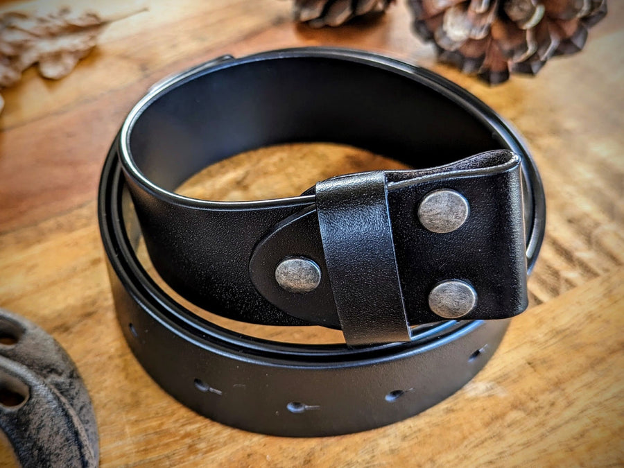 Black Leather Belt for Belt Buckle, Buckle Not Included