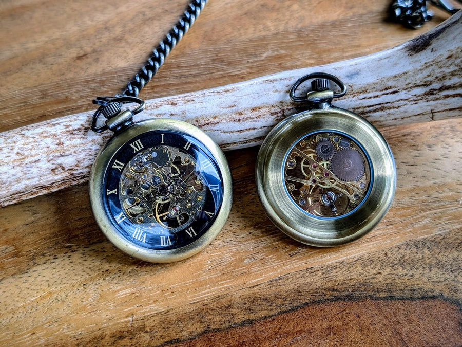 Personalized Engraved Groomsmen Gift Winding Pocket Watch, Bronze Mechanical Pocket Watch, Anniversary Gift For Him