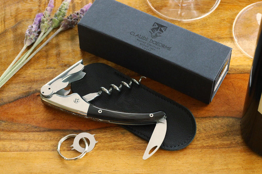 Wine Enthusiast Laguiole Opener, Black Horn Handle Wine Opener, Personalized Groomsman Gift,  Engraved Bottle Openers,  Corkscrew Opener