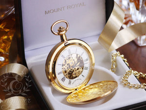 Mount Royal Double Hunter Skeleton Gold Pocket Watch, Personalized Pocket Watch