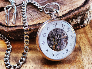 Mount Royal Open Face Skeleton Silver Pocket Watch