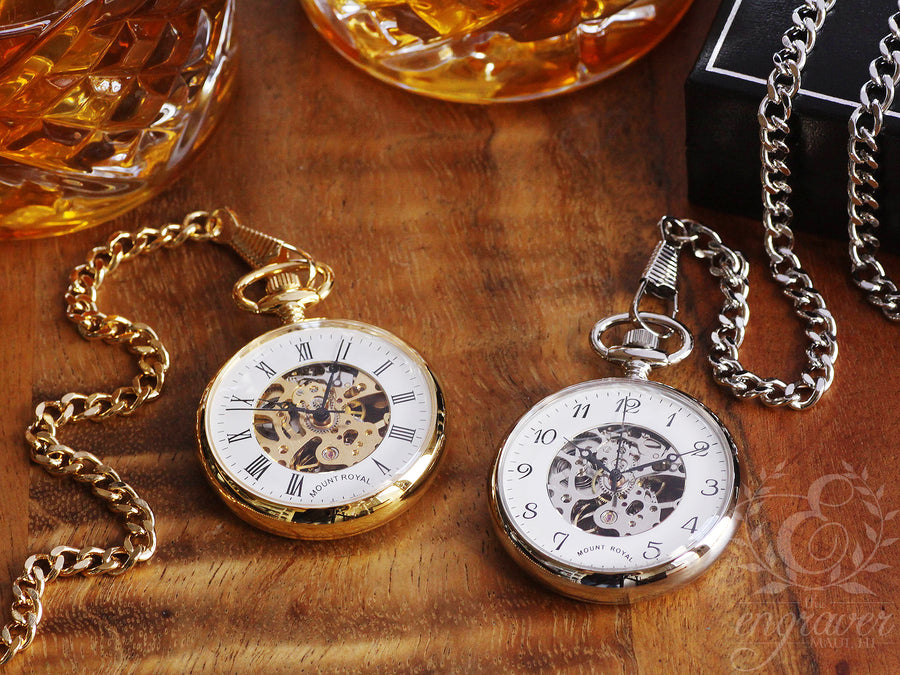 Mount Royal Open Face Skeleton Silver Pocket Watch