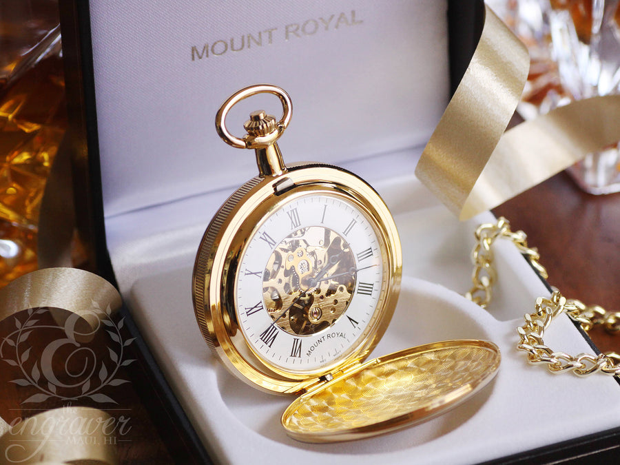 Mount Royal Double Hunter Gold Pocket Watch Oak Tree Trade