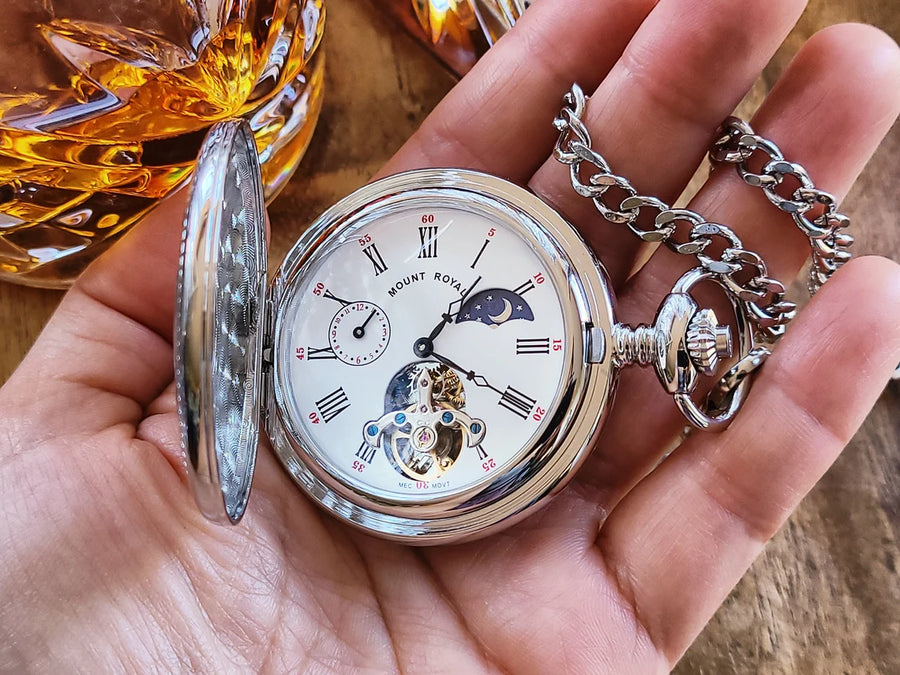 Mount royal double hunter skeleton pocket watch hot sale