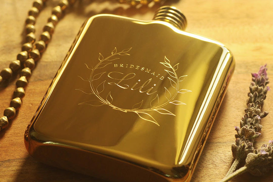 Bridesmaid Flask - Engraved Gold Flask - Personalized  Bridesmaid Flask - Maid of Honor Flask