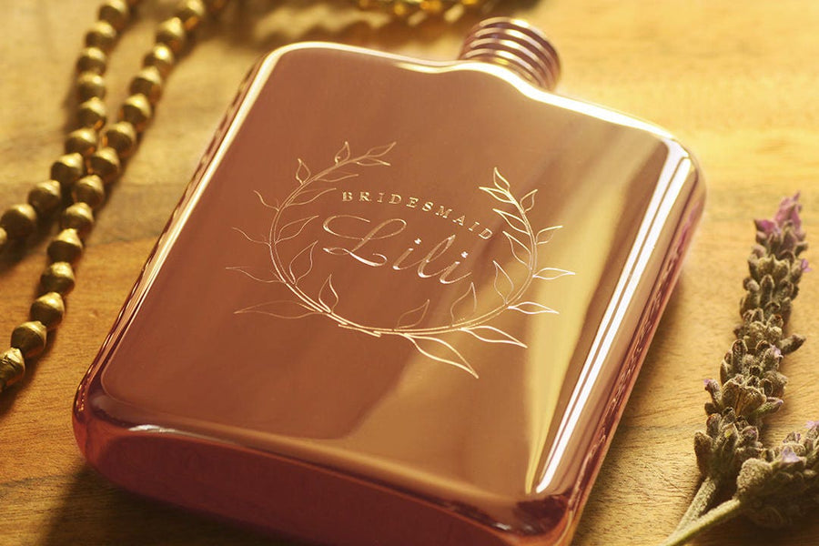 Bridesmaid Flask - Engraved ROSE Gold Flask - Personalized  Bridesmaid Flask - Maid of Honor Flask