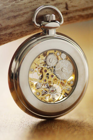 Personalized Engraved Groomsmen Gift Pocket Watch - Engraved Glass Pocket Watch - Silver Pocket Watch - Mechanical Pocket Watch