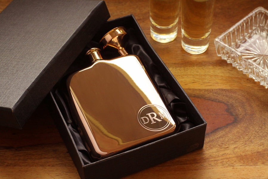 Rose Gold Personalized Flask With Funnel and Gift Box - Funnel Included - Engraved Rose Gold Flask - Personalized Bridesmaid Flask