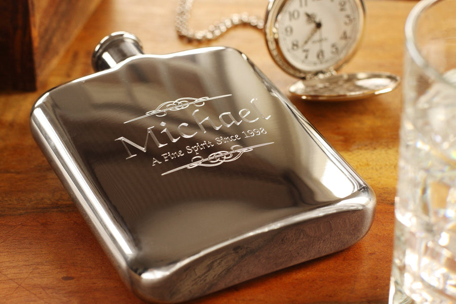 Engraved Silver Flask - High Polished Stainless Steel Flask - Personalized Groomsman or Bridesmaid Flask - Best Man Engraved Flask