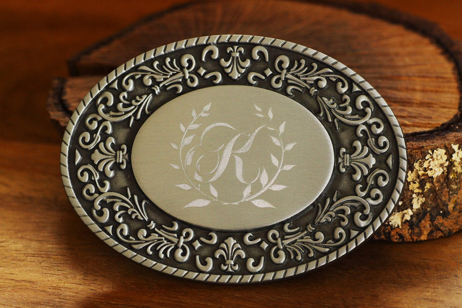 Engraved Floral Round Belt Buckle, Personalized Belt Buckle, Cowgirl Belt Buckle, Belt Buckle For Her
