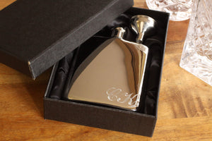 Chrome Silver Personalized Flask With Funnel and Gift Box - Funnel Included - Engraved Silver Flask - Personalized Groomsman Flask