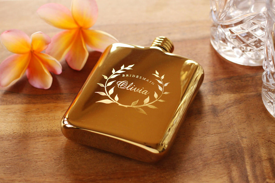 Bridesmaid Flask - Engraved Gold Flask - Personalized  Bridesmaid Flask - Maid of Honor Flask