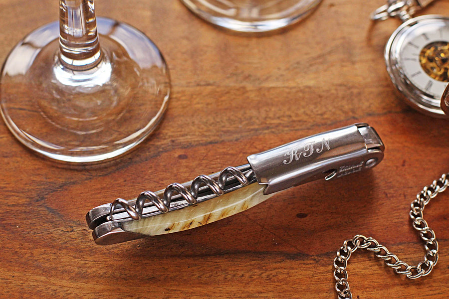 Laguiole Opener - Horn Handle Wine Opener - Personalized Groomsman Gift -  Engraved Bottle Openers -  Corkscrew Opener