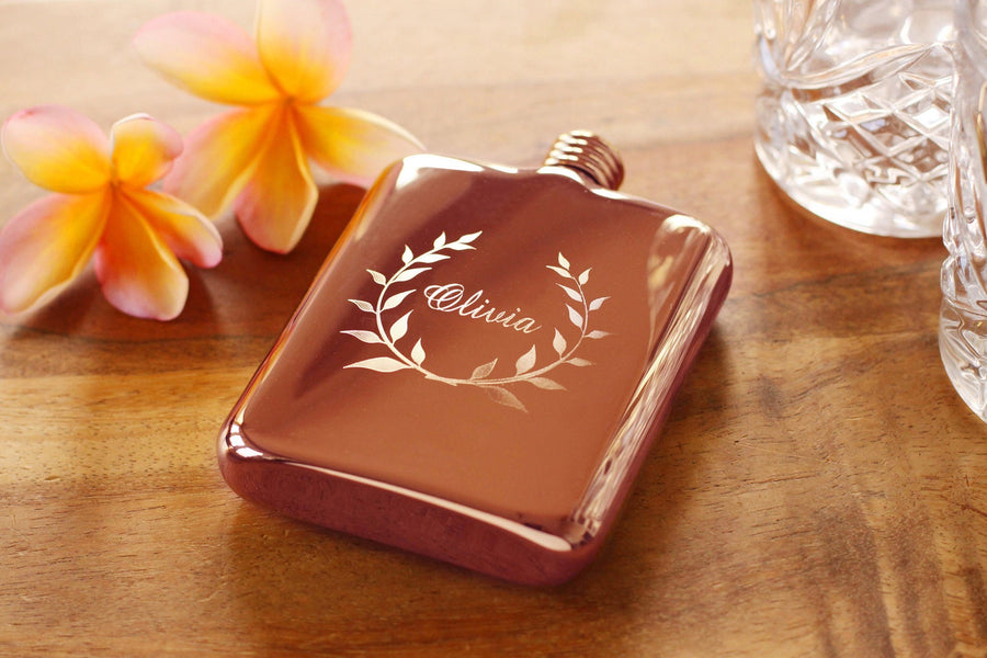 Rose Gold Personalized Bridesmaid Flask - Engraved Rose Gold Flask - Personalized Bridesmaid Flask -  Engraved Flask