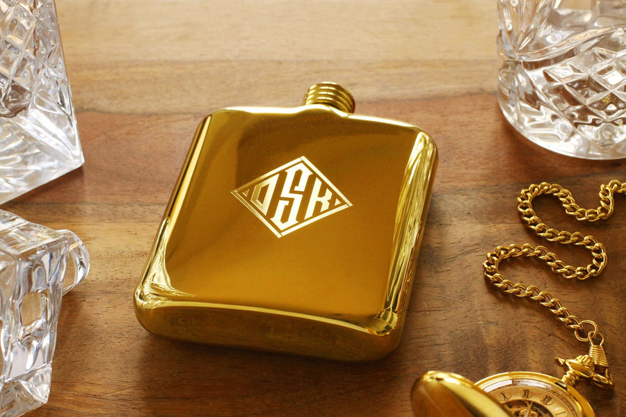 Gold Personalized Flask - Engraved Gold Flask - Personalized Groomsman or Bridesmaid Flask - Best Man Engraved Flask - High Quality Flasks