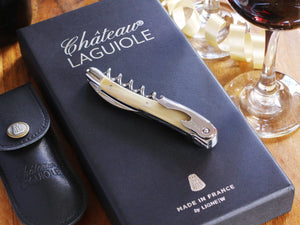 Chateau Laguiole Corkscrew - Brown Horn Handle Wine Opener - Personalized Groomsman Gift -  Engraved Bottle Openers -  Corkscrew Opener